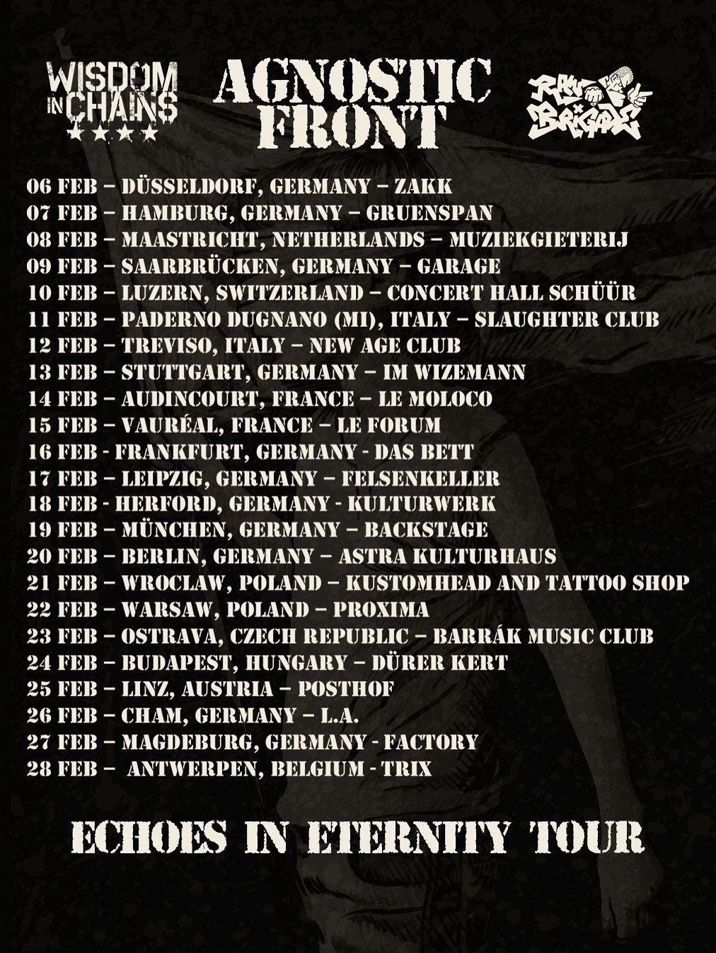 Agnostic Front Echoes In Eternity Tour Poster 2026